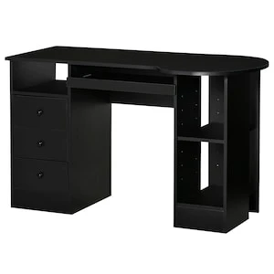 Black Computer Desk with Drawers and Shelves