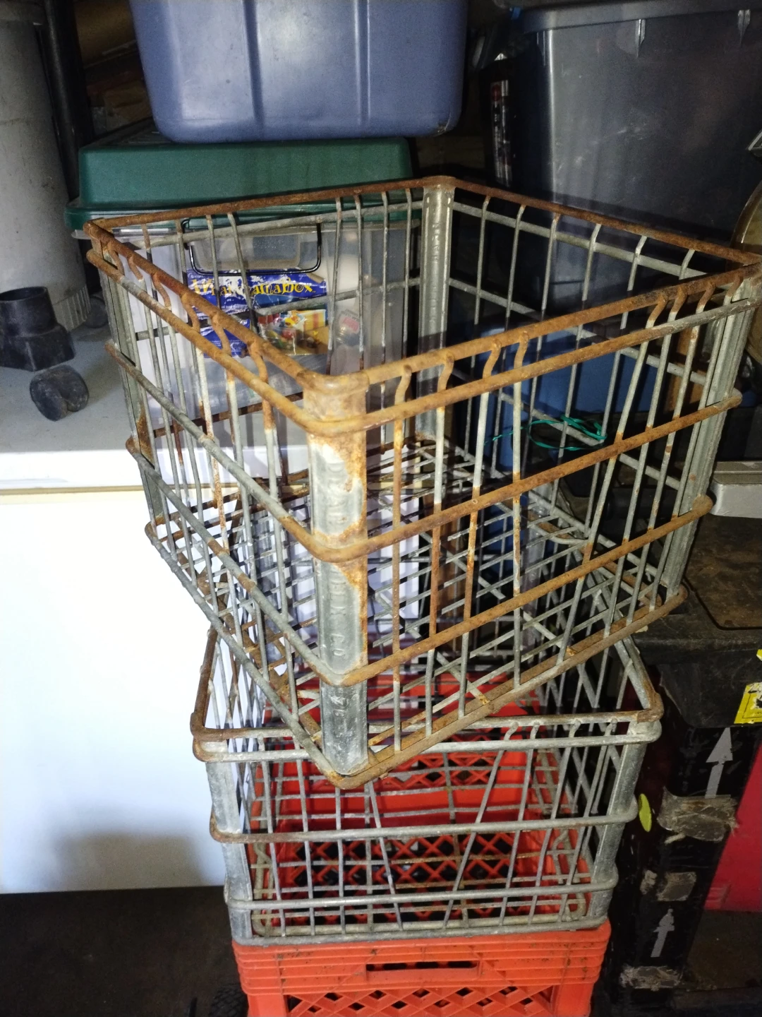 Vintage metal milk crates