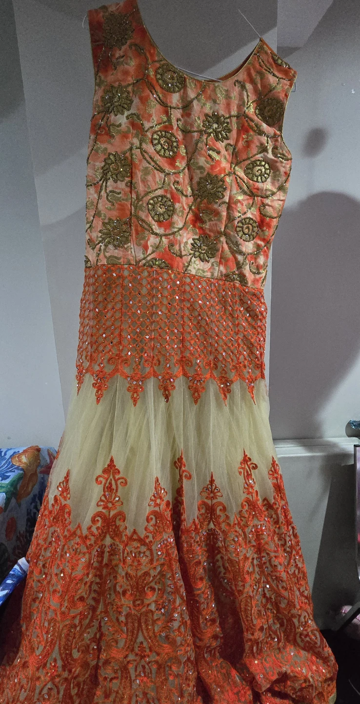 Embroidered Orange and Cream Maxi Dress - photo 2
