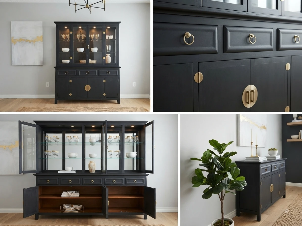 Dark Wood China Cabinet with Glass Doors - photo 2