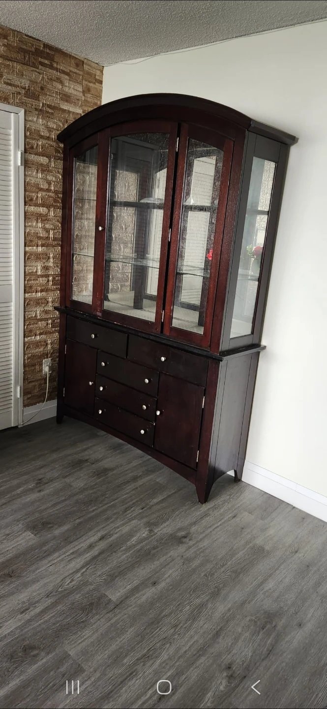 Dark Wood  Cabinet with Glass Doors