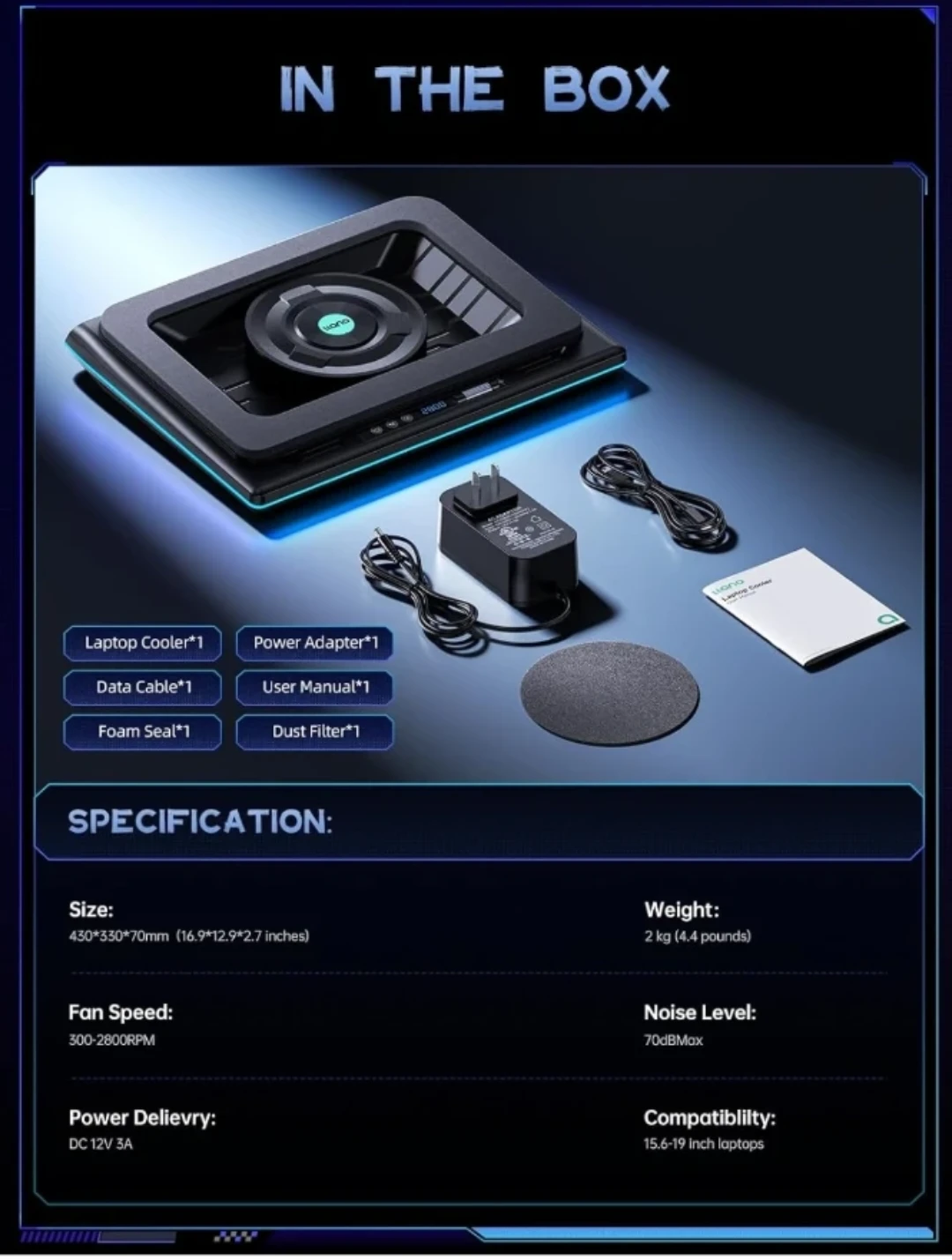 ​New llano V12 RGB Laptop Cooling Pad - photo 2