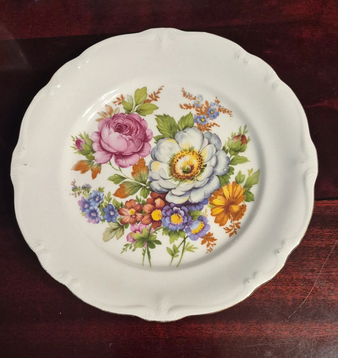 Rare Vintage Gloria Fine Porcelain Plate - Handwork Floral