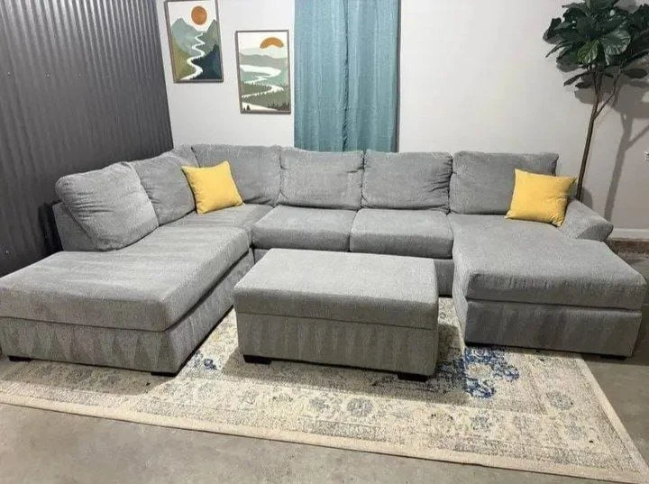 Gray Sectional Sofa with Storage Ottoman - photo 2