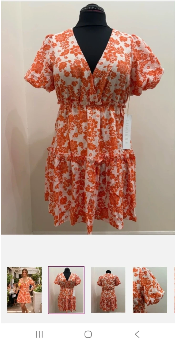 NWT Lumiere Orange & White Floral Puff Sleeve Tiered Mini Dress - photo 2
