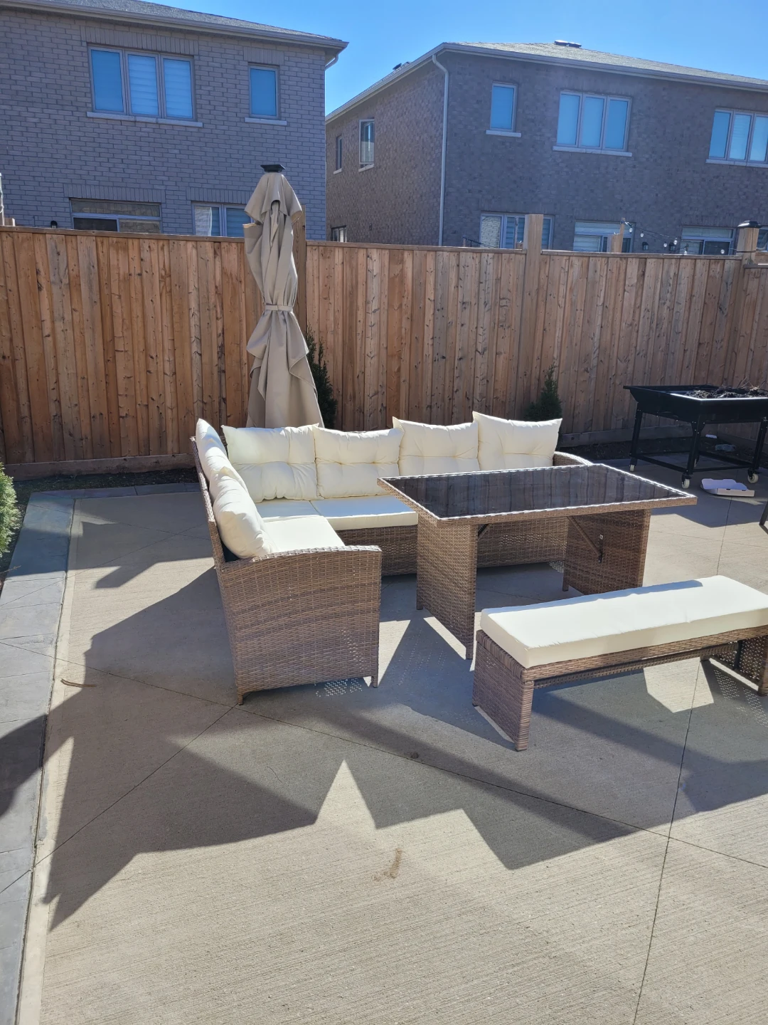 Outdoor Rattan Sectional Sofa Set with Glass Top Table