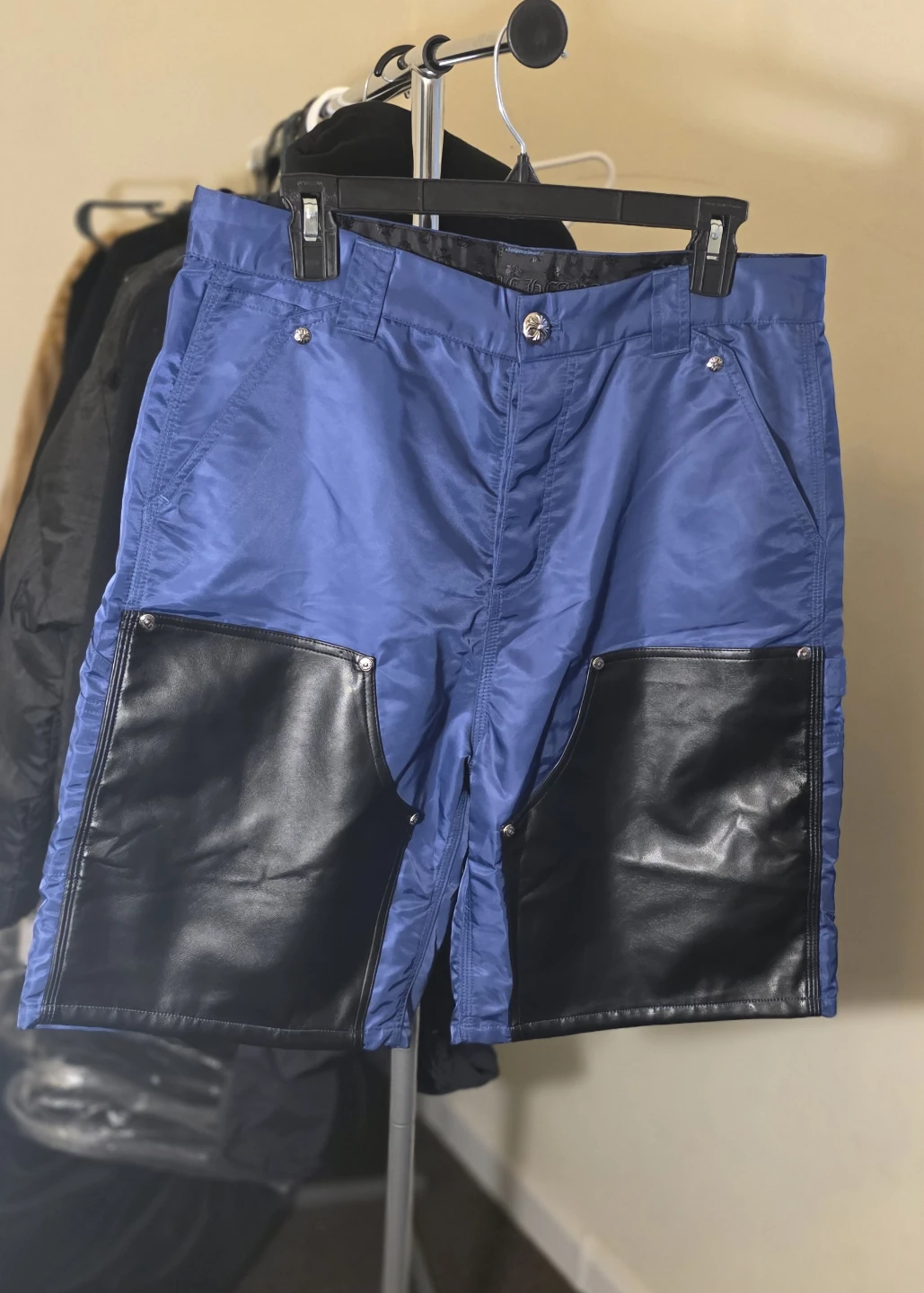 Chrome Hearts Blue Nylon Shorts with Yellow Cross - photo 3