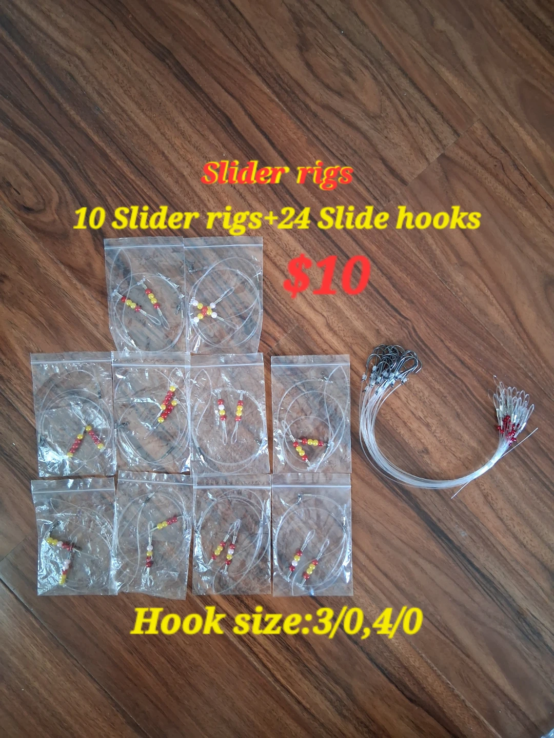 10 Slider Rigs + 24 Slide Hooks Fishing Set
