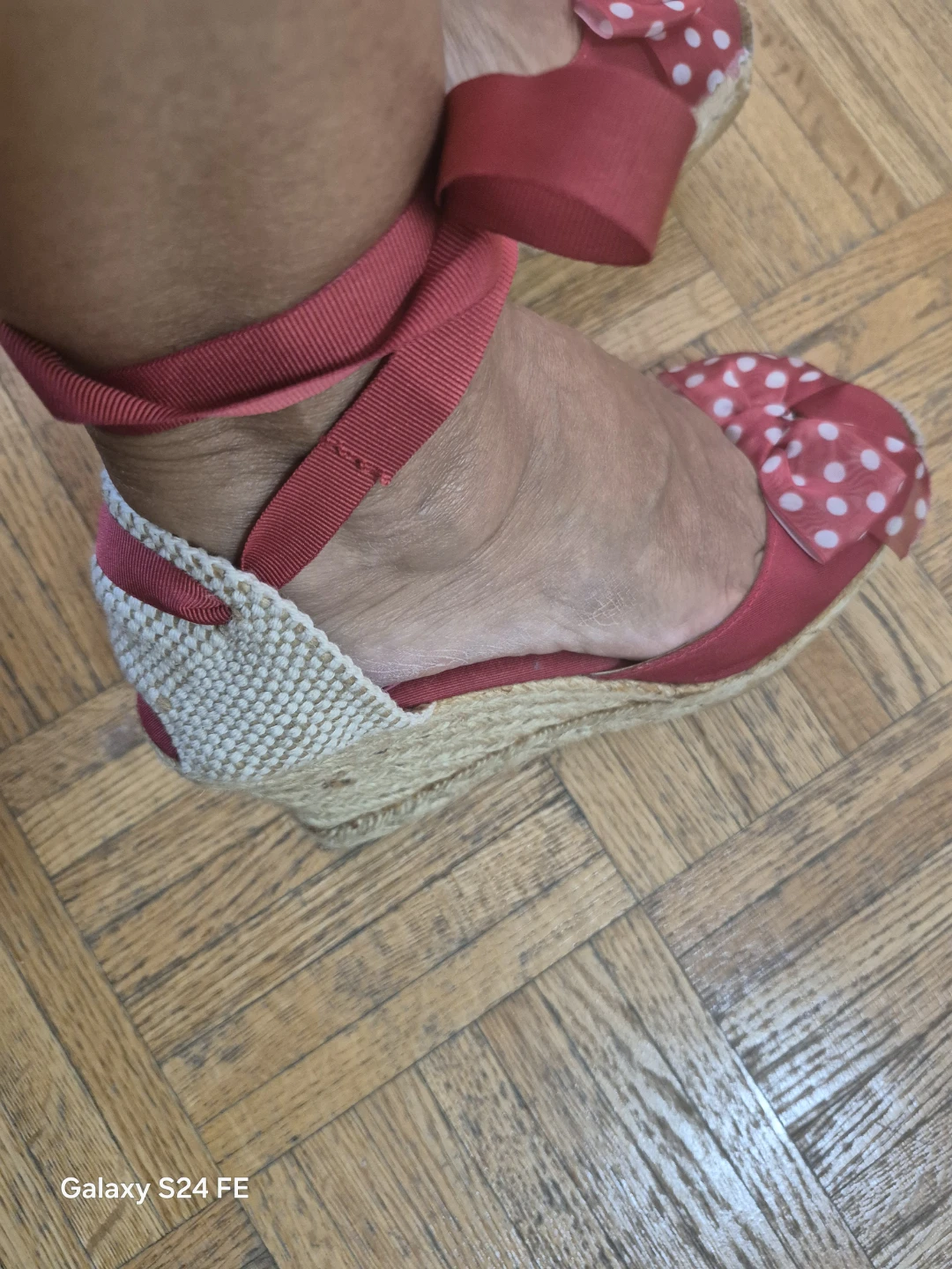 Red Polka Dot Wedge Espadrilles with Tie Ankle Straps - photo 2