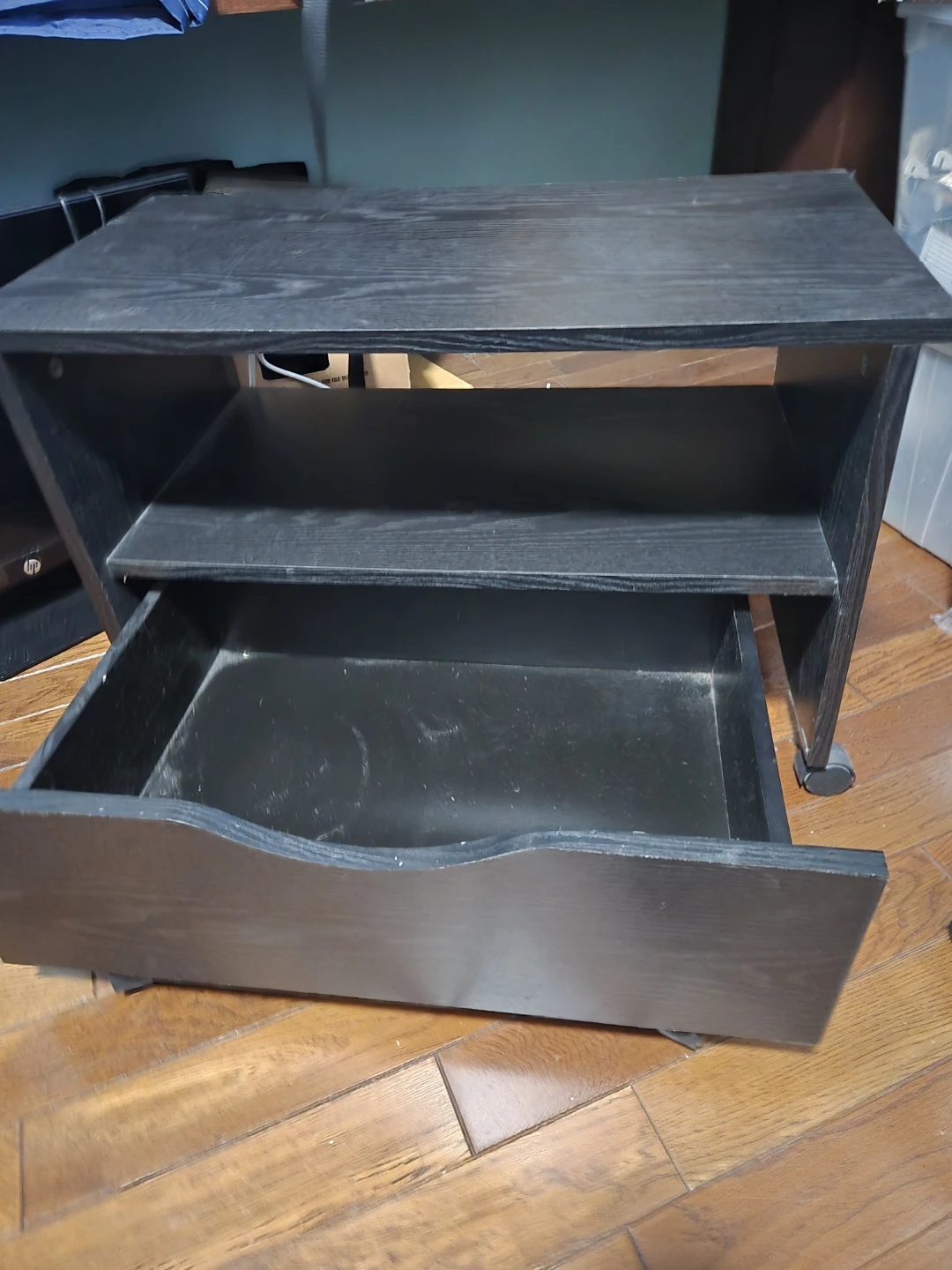 Black Media Console Table with Drawer