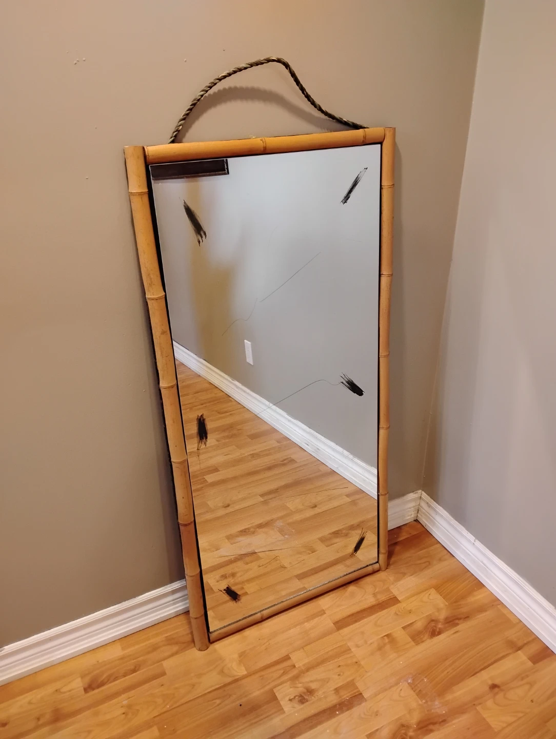 Bamboo Framed Hanging Mirror with Rope - photo 2