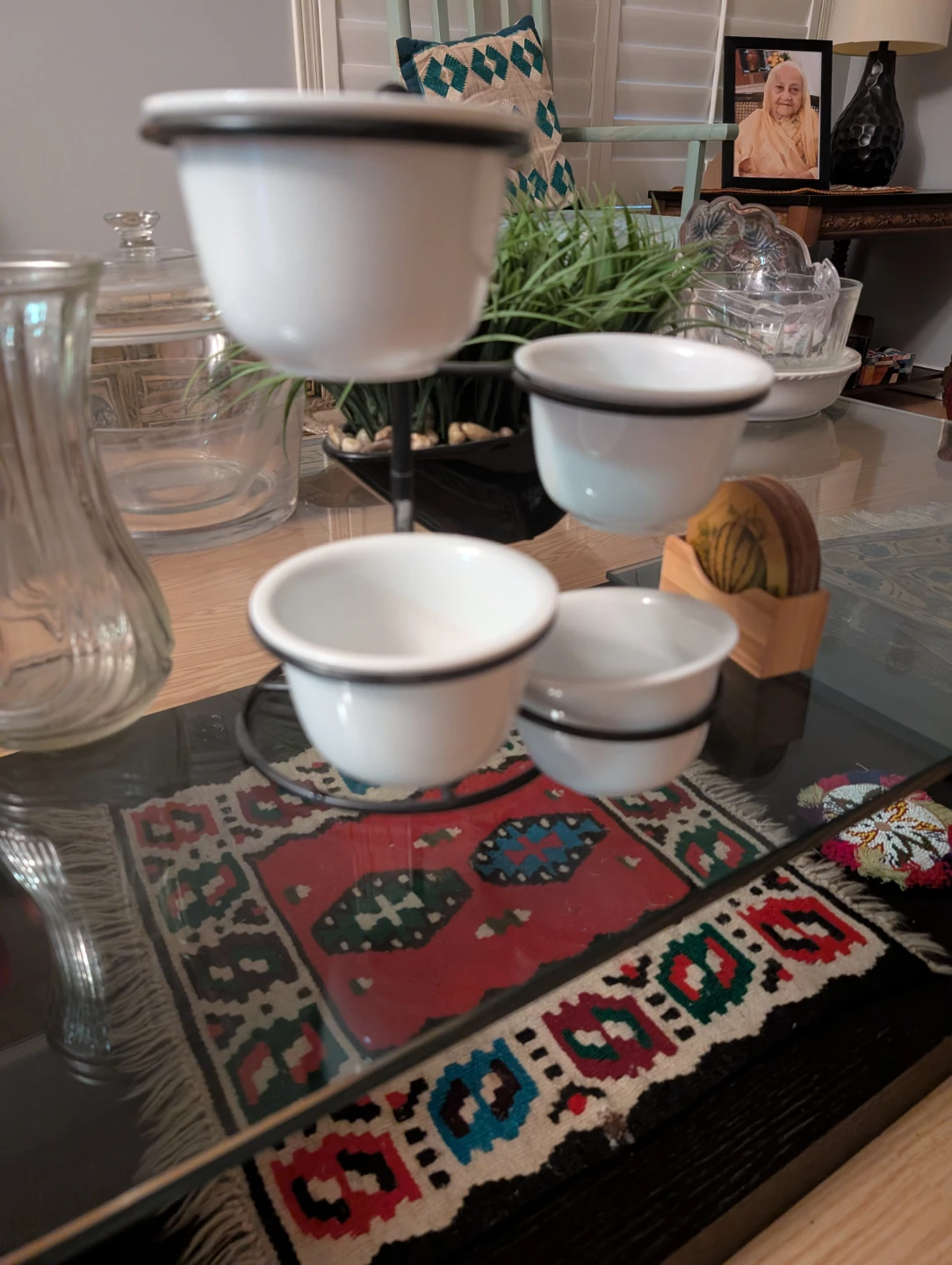 White Enamel Appetizer Bowls on Stand - photo 4