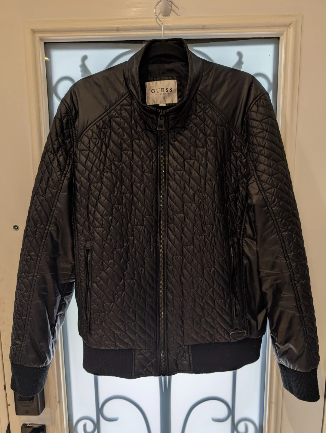 Guess Black Quilted Bomber Jacket - Size Mens L