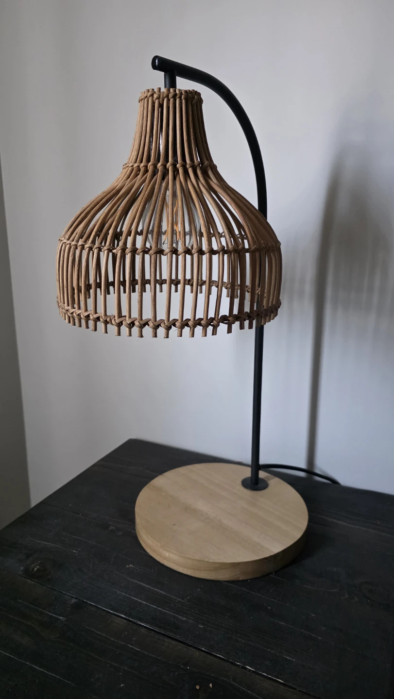 Rattan Table Lamp with Wood Base - photo 2