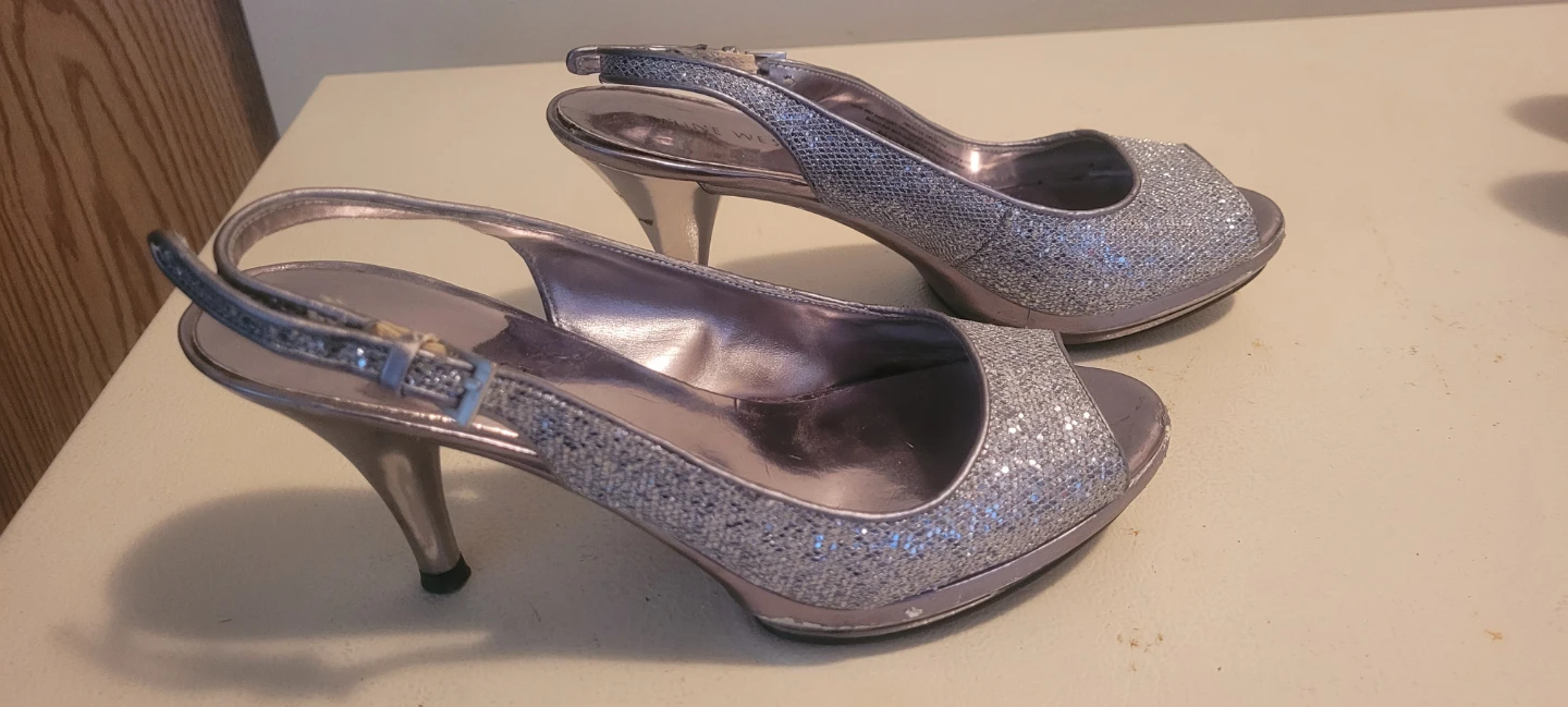 Nine West Silver Glitter Heels