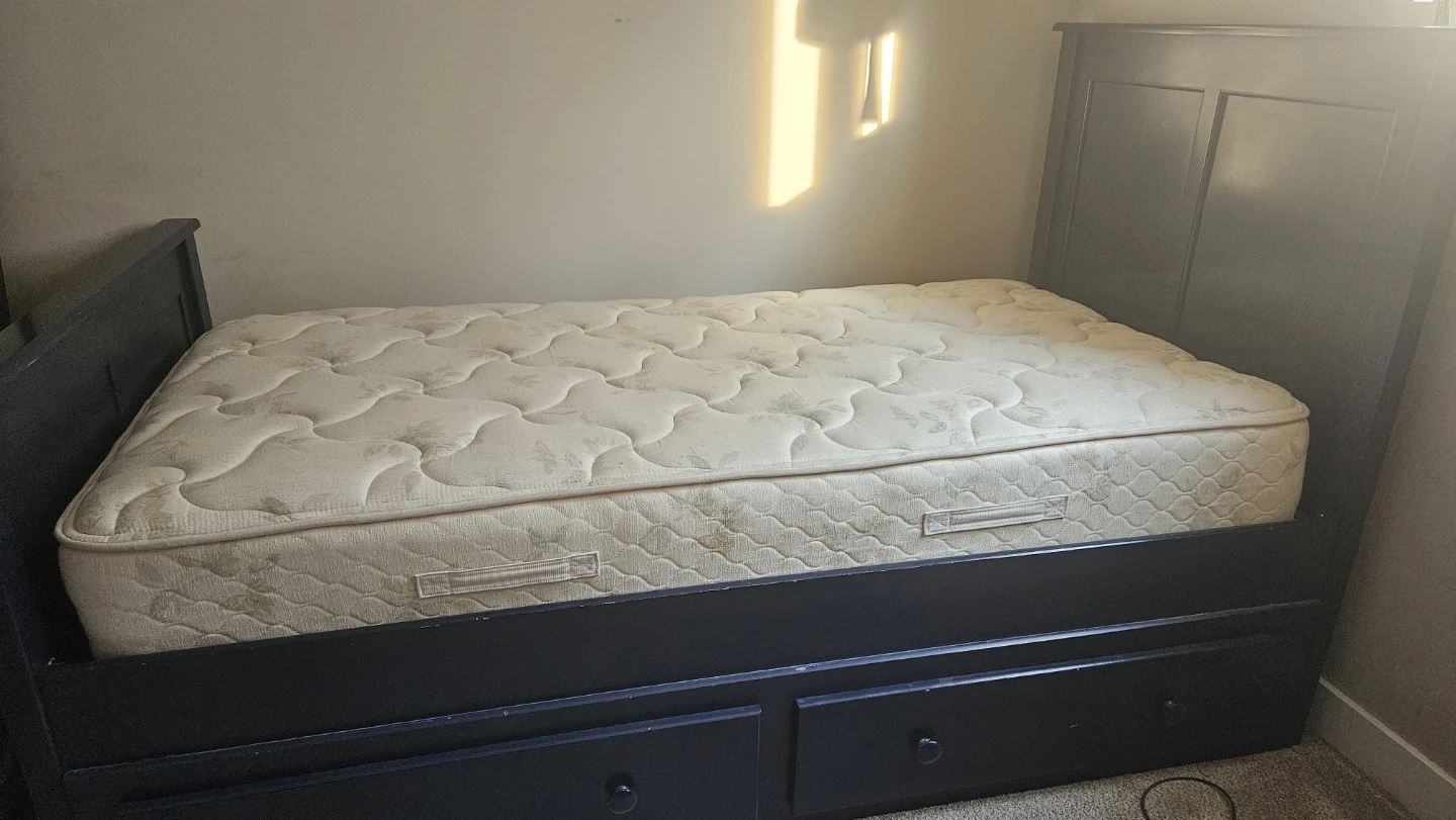 Twin Bed Frame with 2 Storage Drawers + Mattress — $90