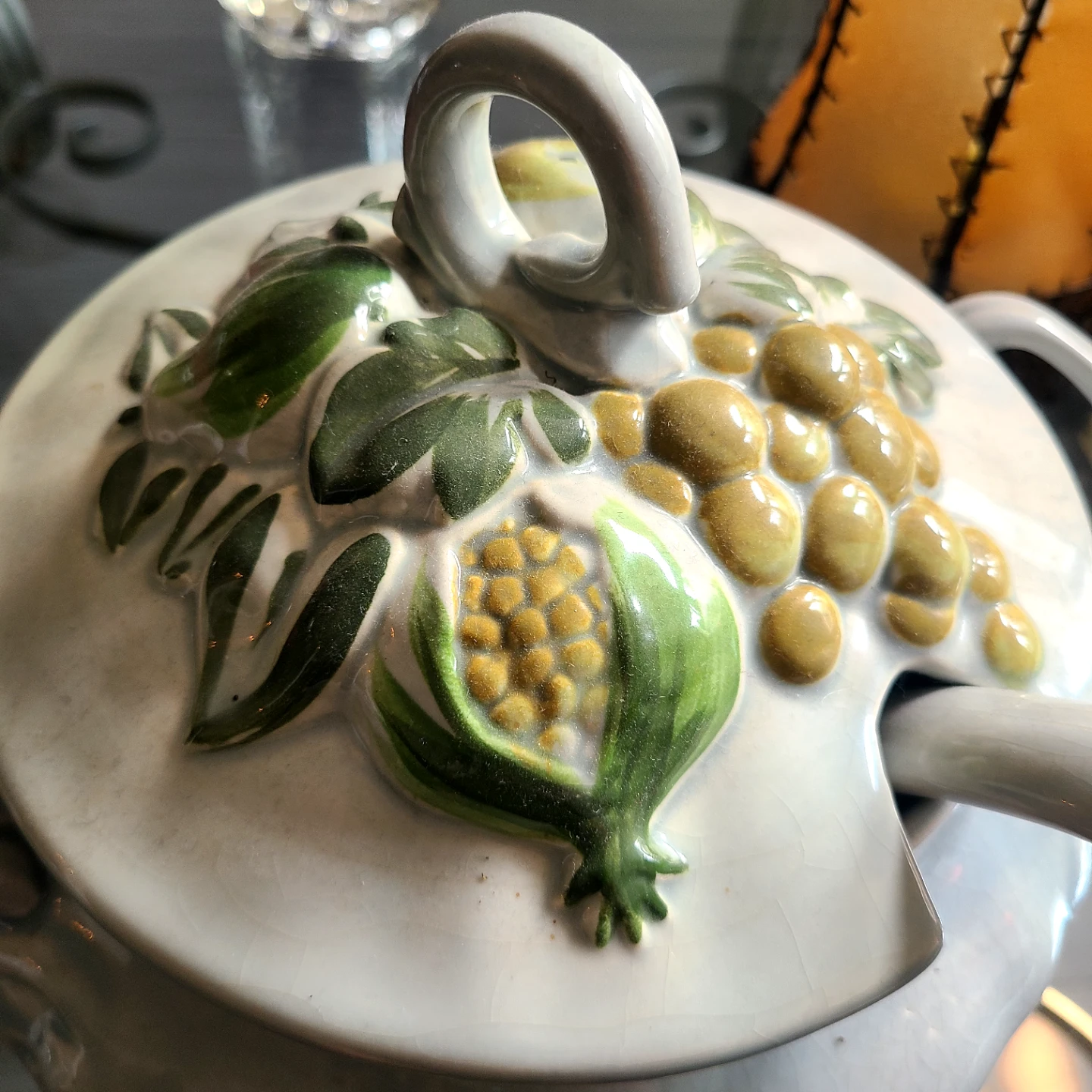 Vintage Ceramic Tureen with Ladle and Fruit Design - photo 3