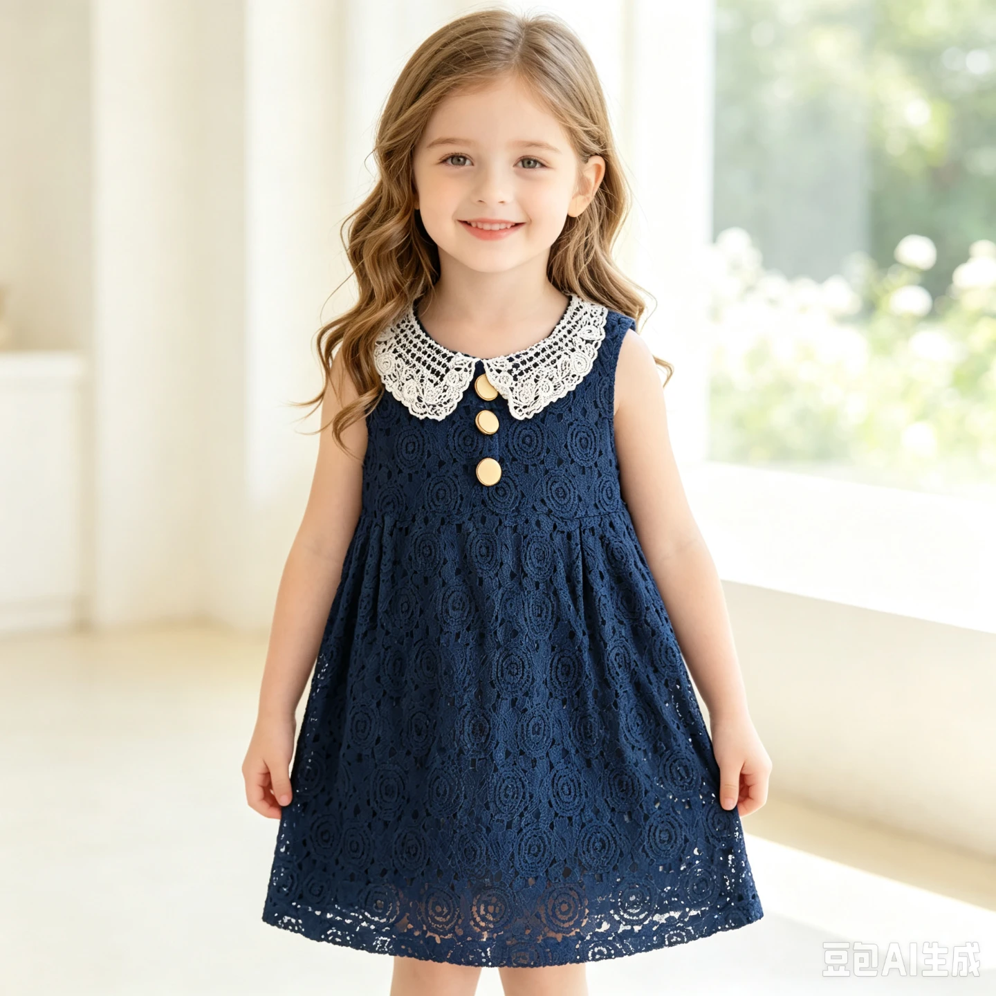 Next Navy Blue Lace Dress with White Collar