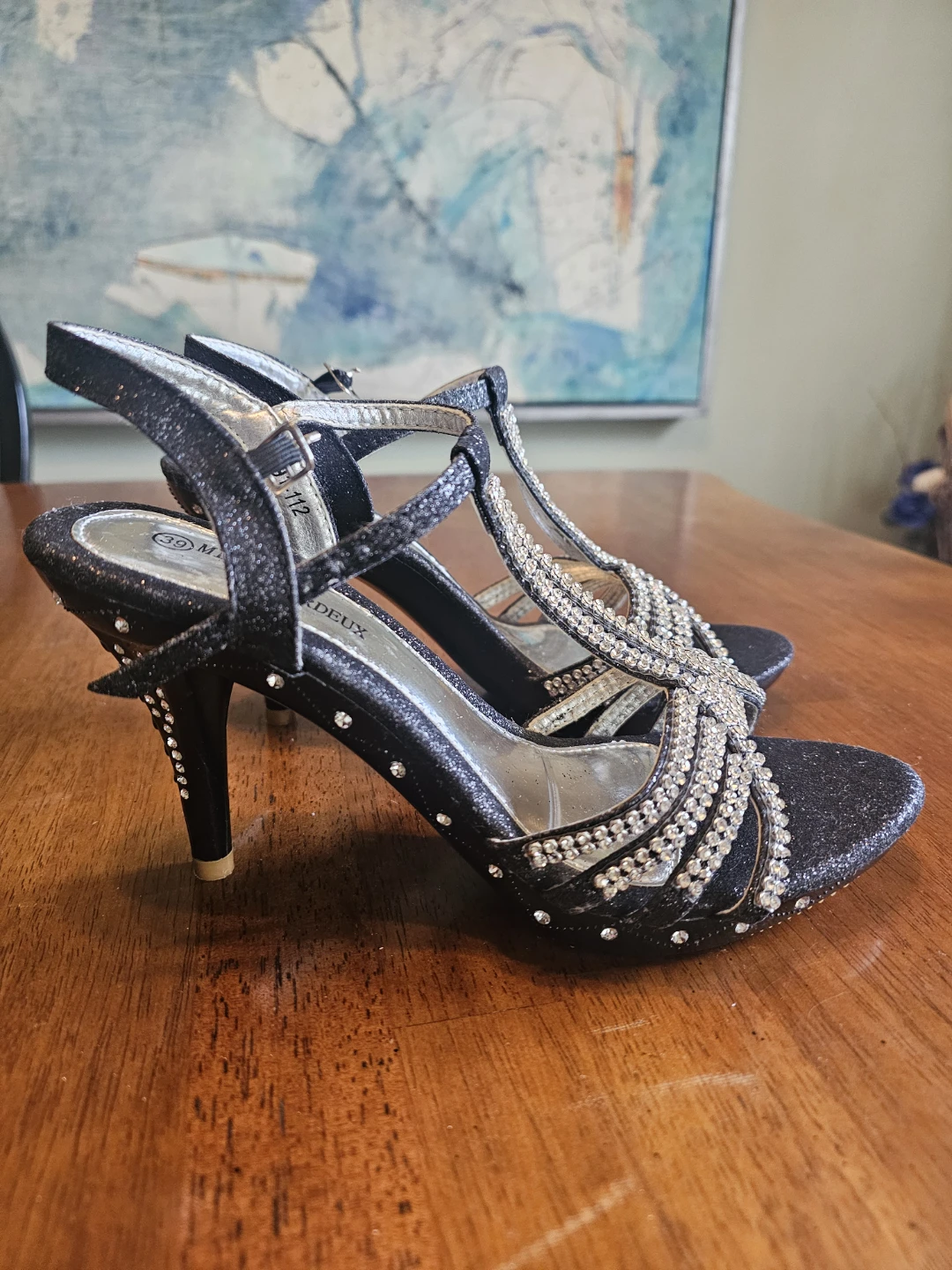 Michaela Bordeaux Black Sparkly Heels - Size 39