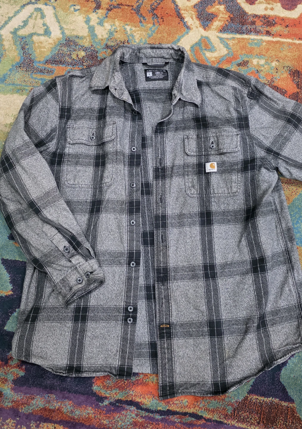 Carhartt Men's Flannel Shirt - Grey Plaid (Large)