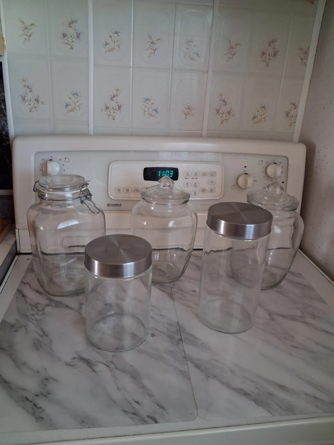 Set of 5 Glass Storage Jars with Lids