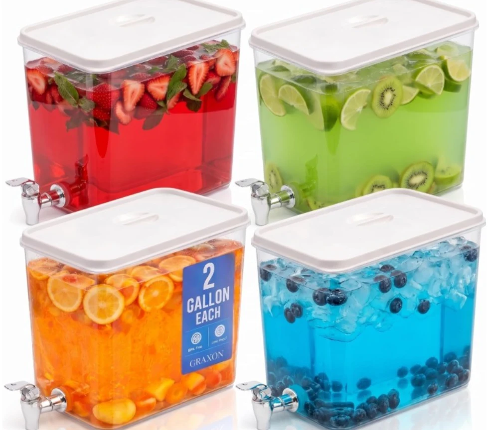 2 Gallon Beverage Dispensers with Spigot 4 Pack