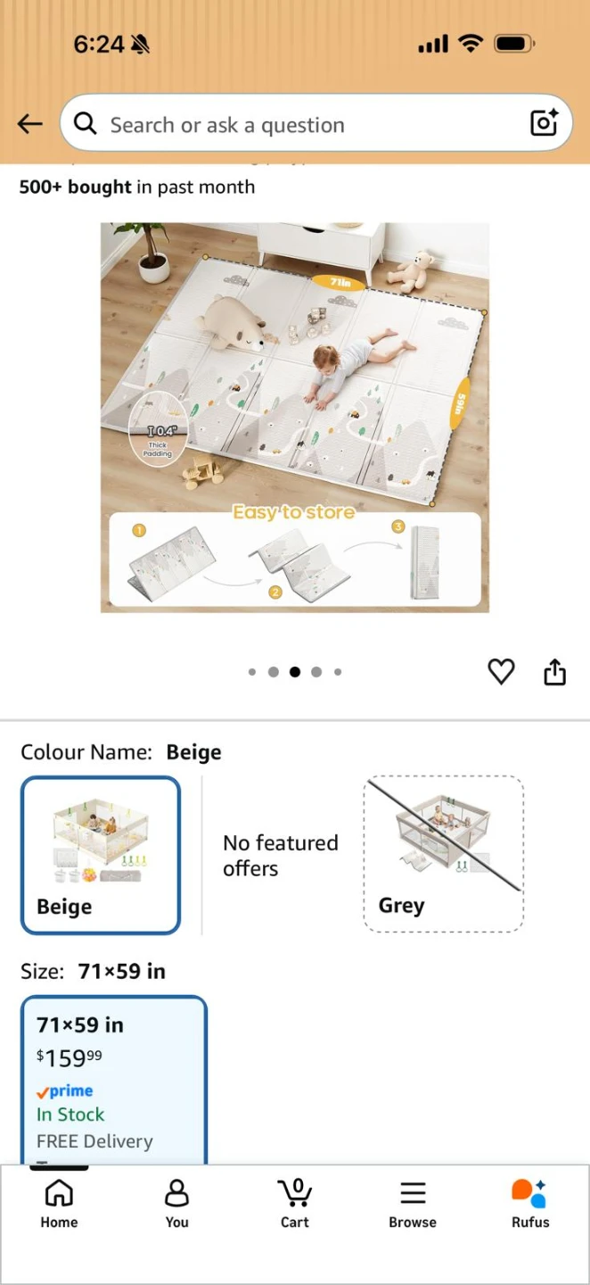 71x59 Inch Play Area for Kids - Beige