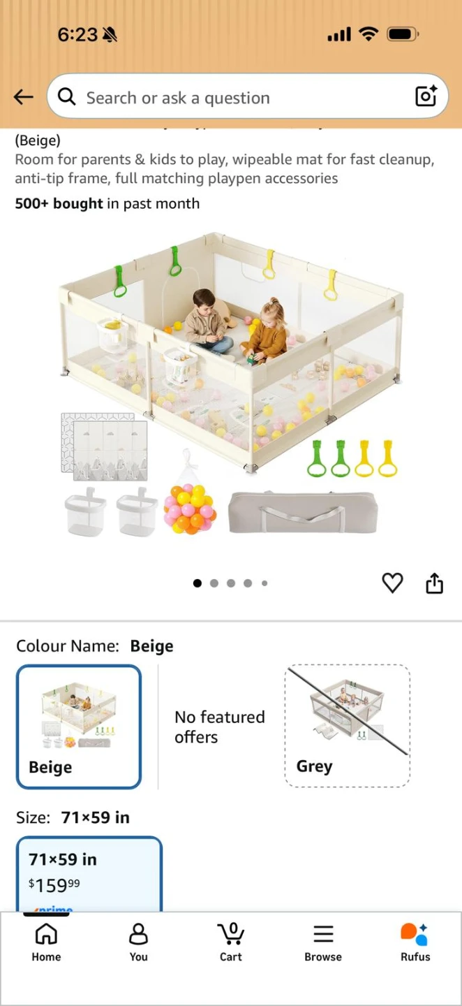 71x59 Inch Play Area for Kids - Beige - photo 2