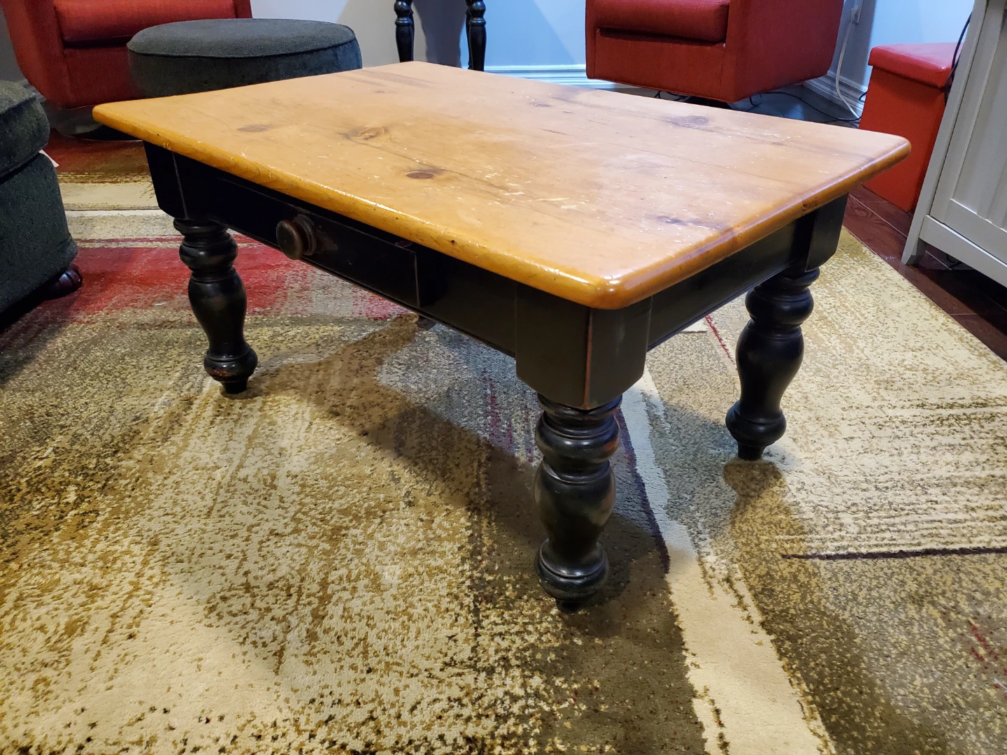 Vintage, rustic Wooden Coffee Table with Drawer