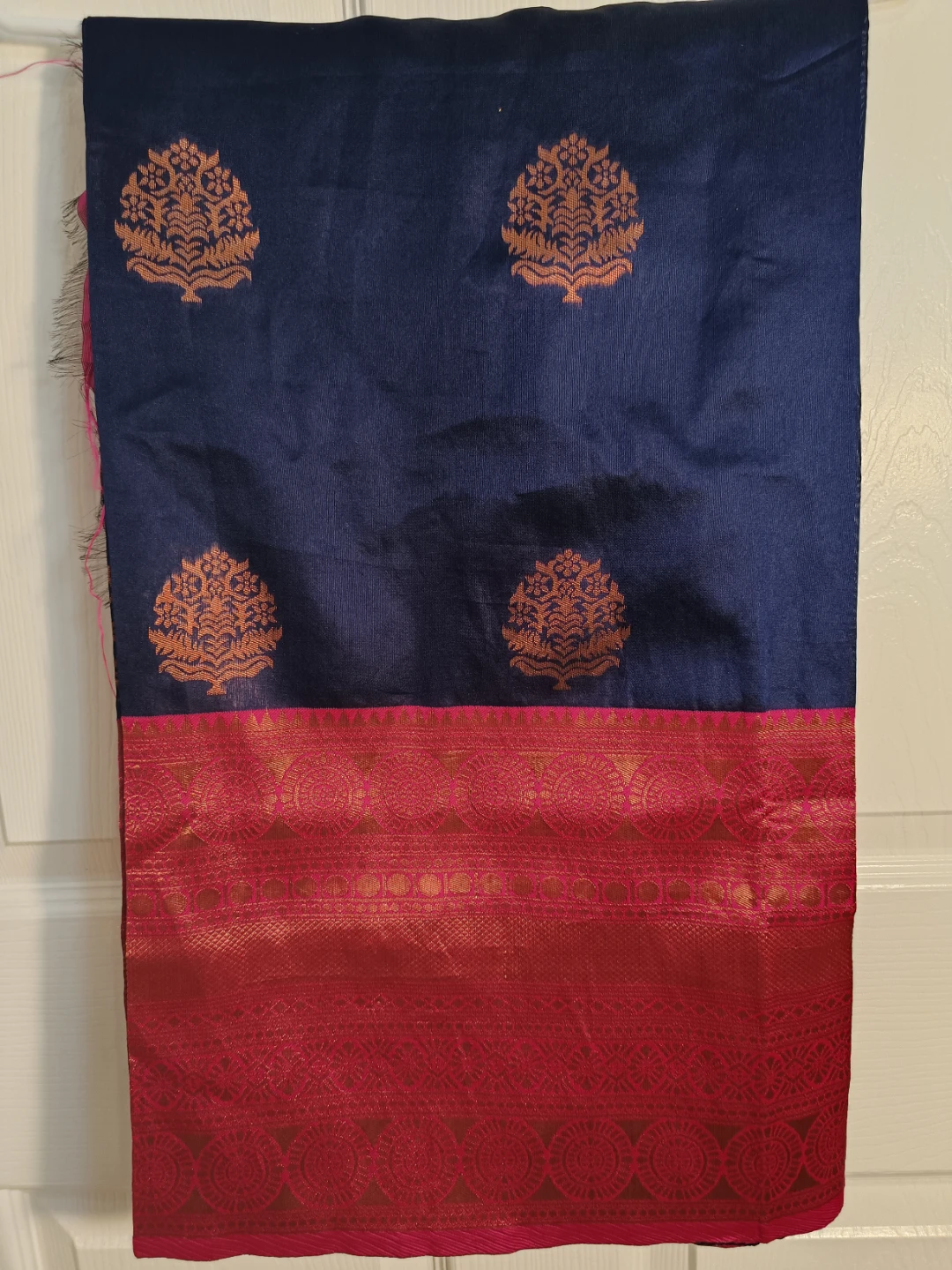 Blue and Pink Saree with Gold Embroidery