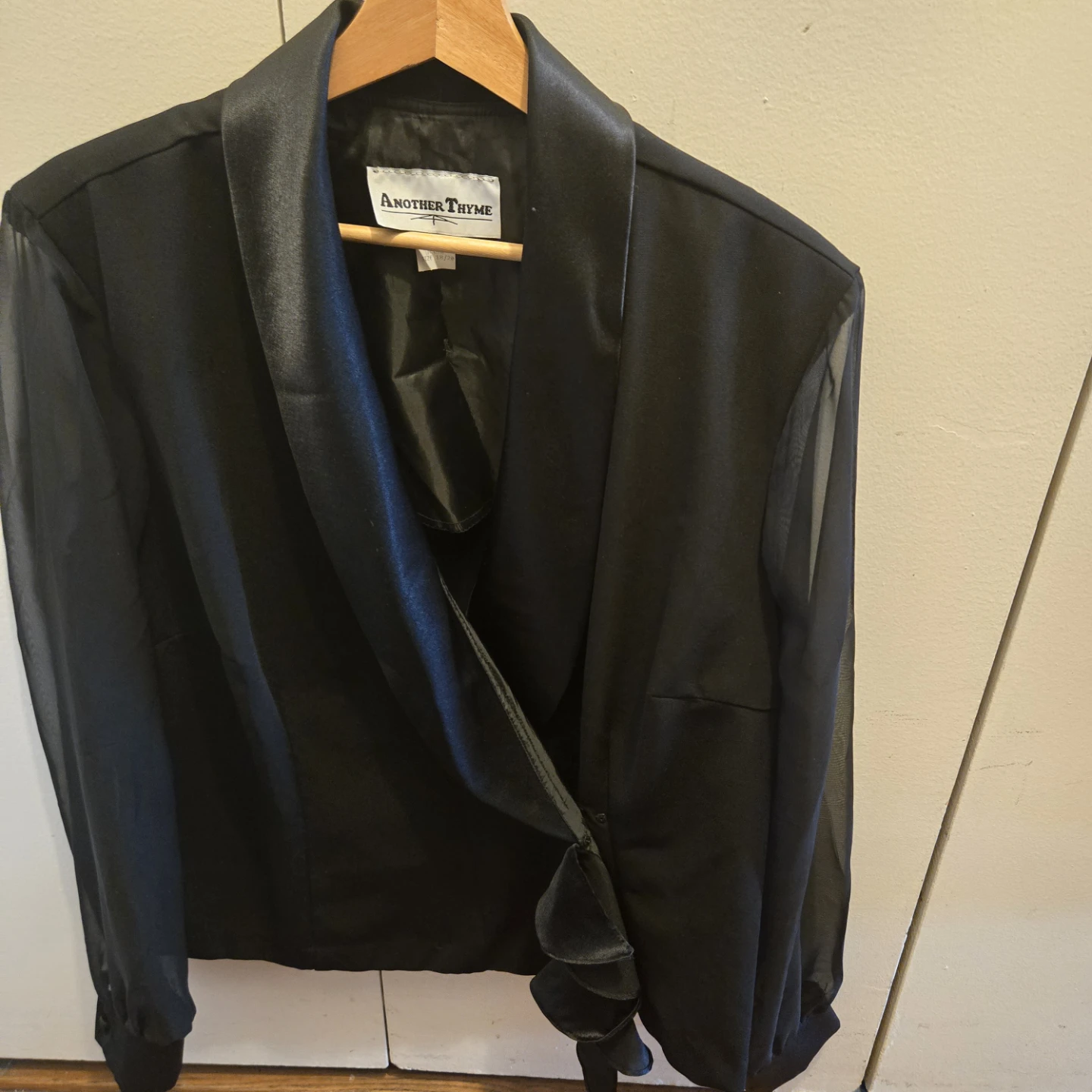 * FREE * Black Satin Sheer Sleeve Blazer
