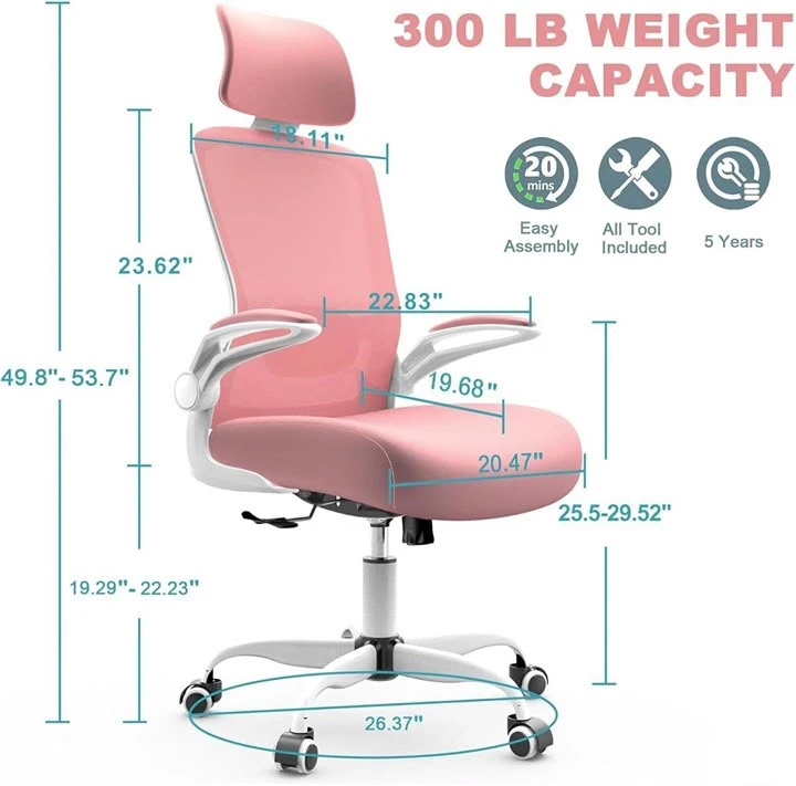 Pink Ergonomic Office Chair with Headrest
