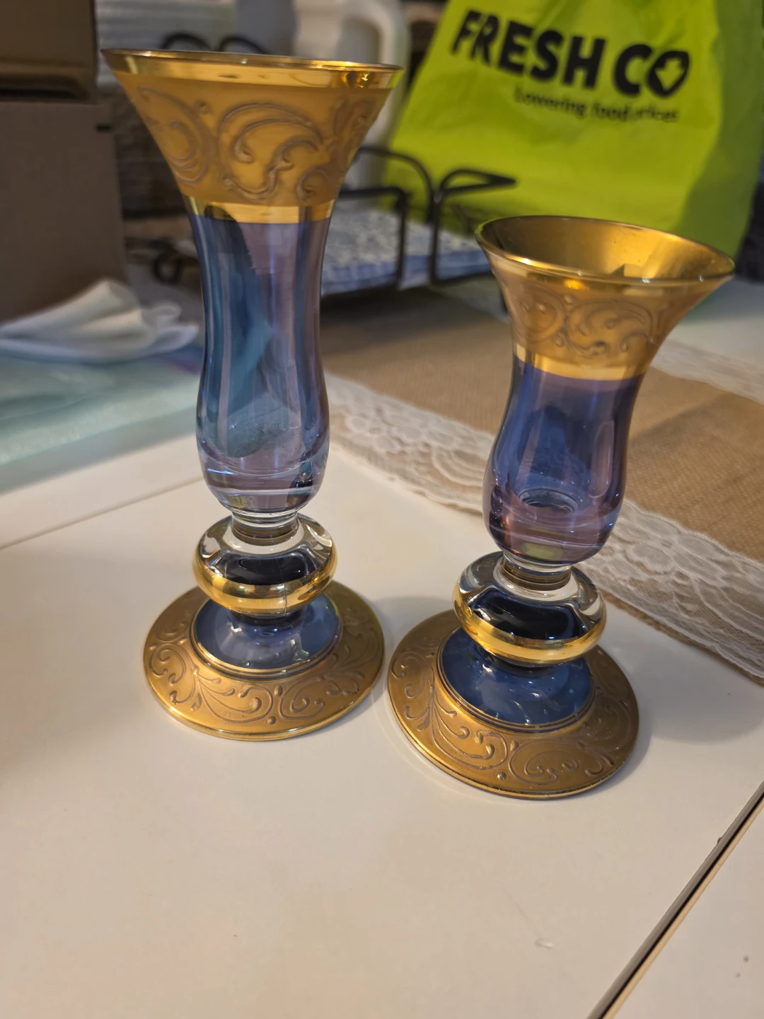 Vintage Bohemian hand-blown, candle holder's