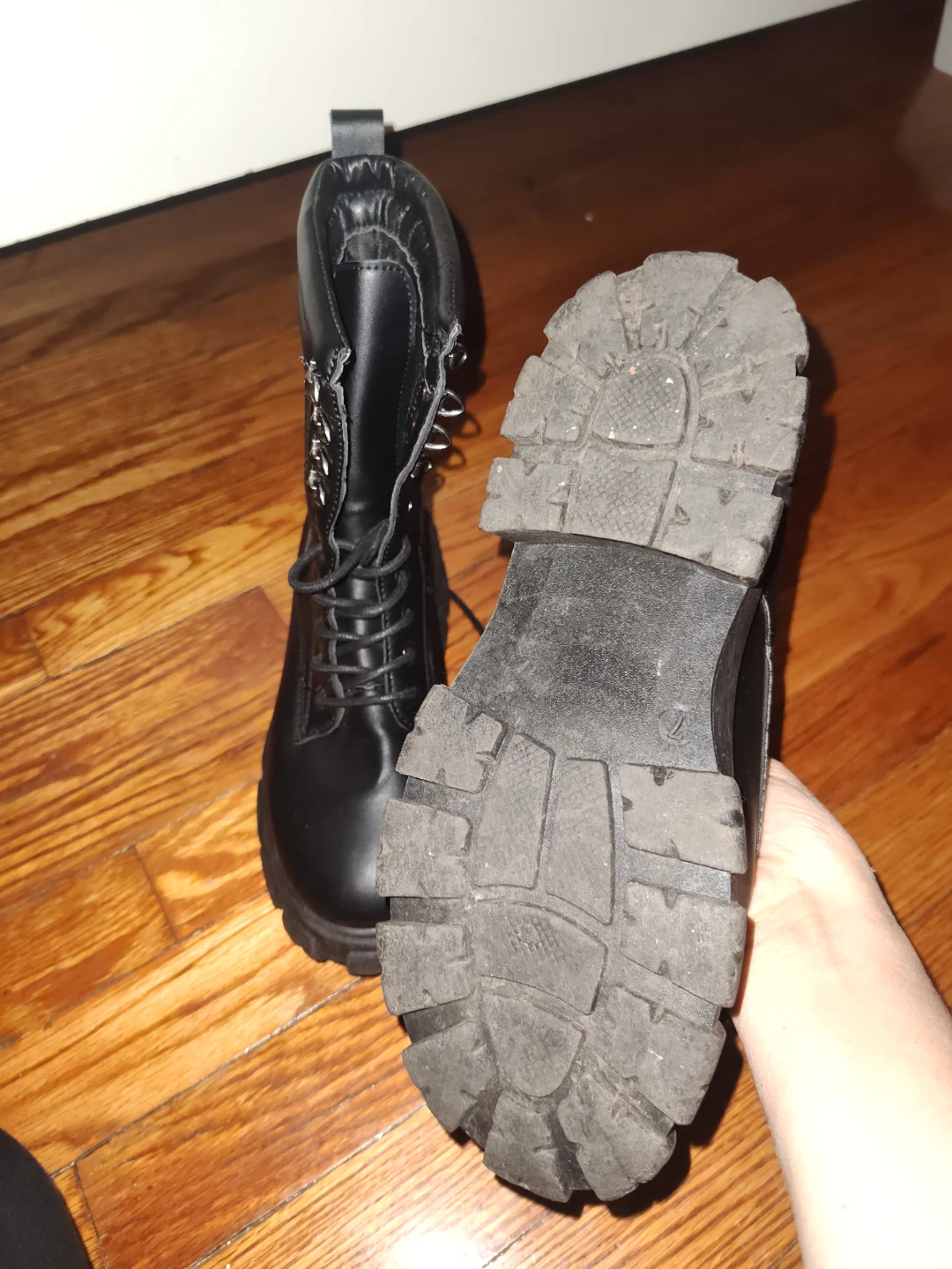 Black Lace-Up Combat Boots - photo 3