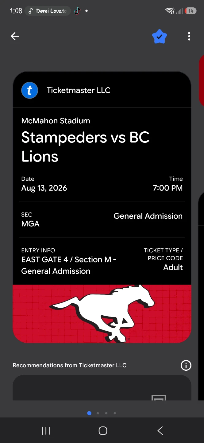 Stampeders Vs BC Lions Ticket s