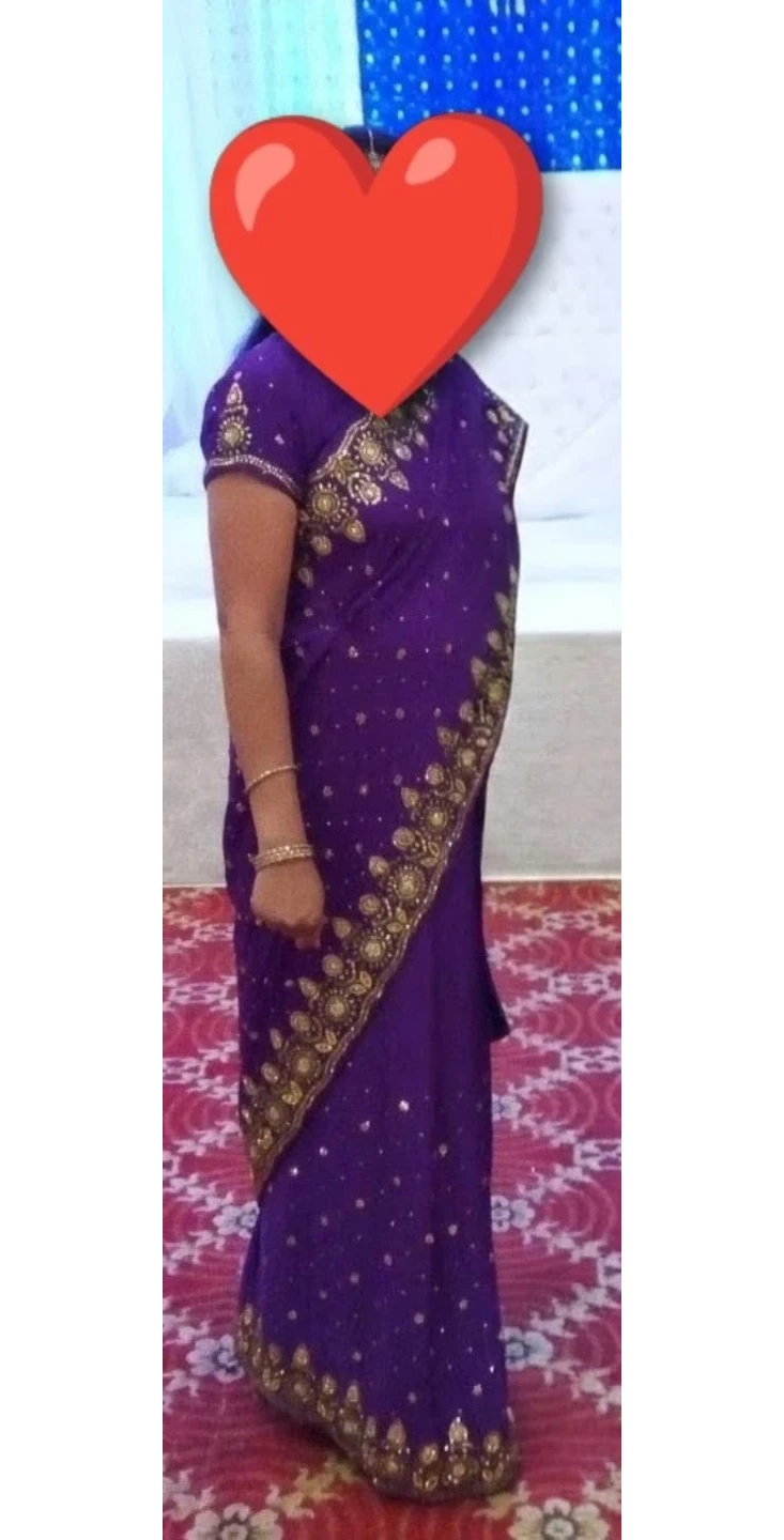 Purple Blouse and pre stitched Saree Set with Embellishments - photo 3