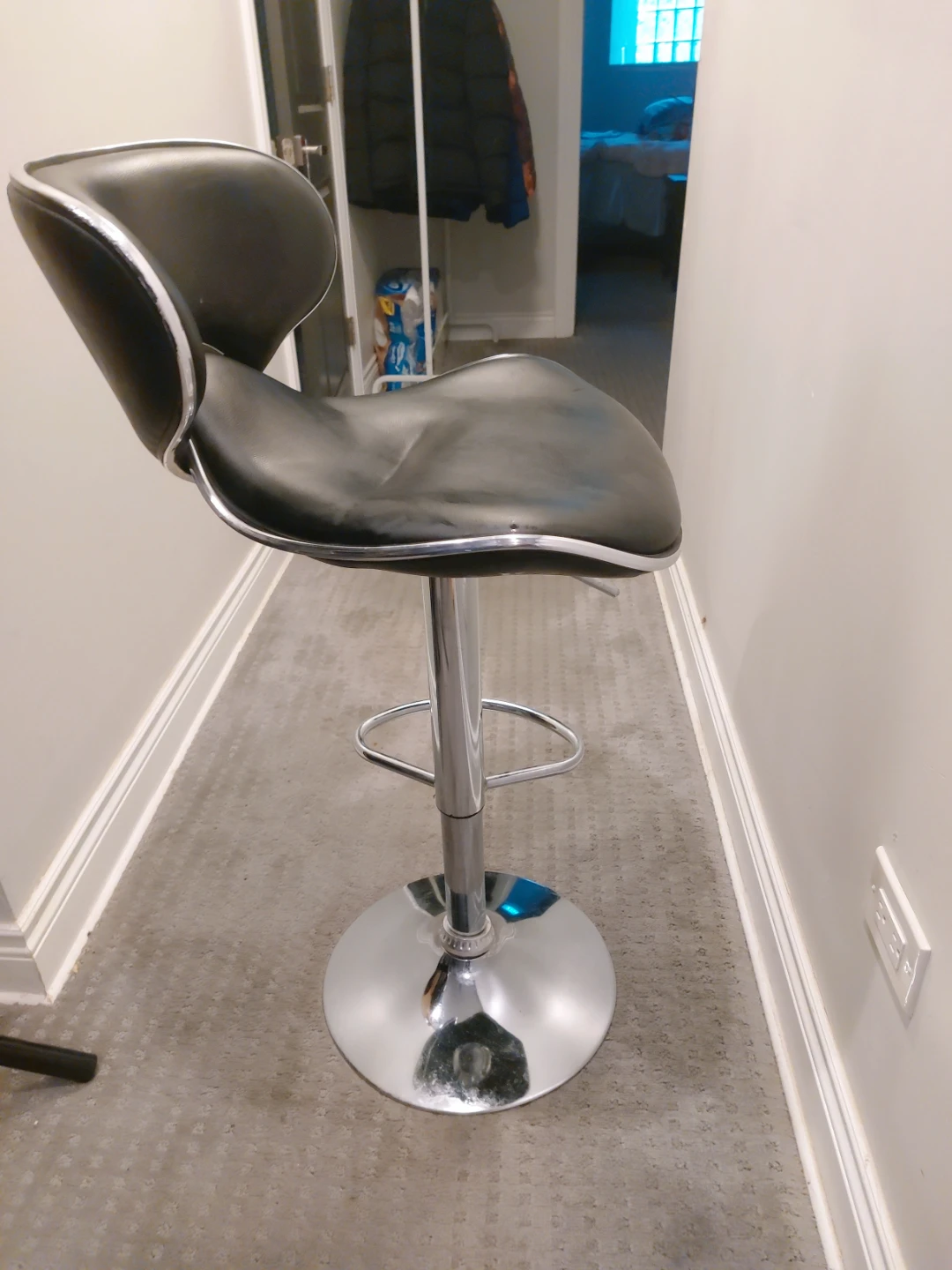 Black Adjustable Swivel Bar Stool with Chrome Base - photo 4