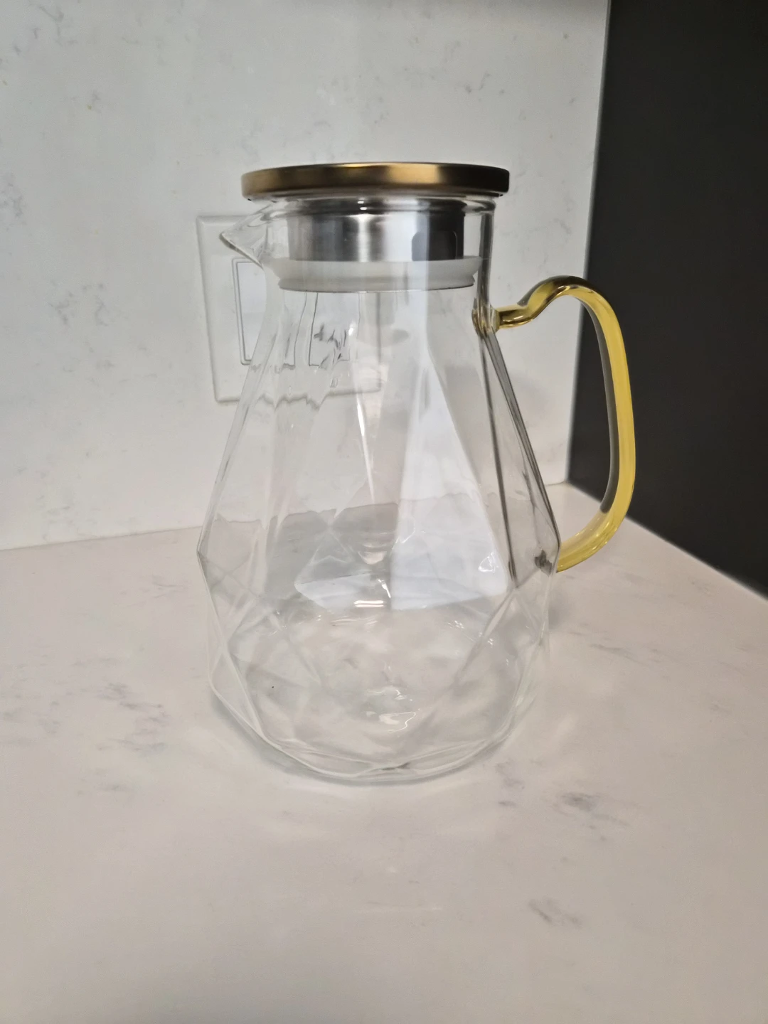 Glass Water Pitcher with Gold Handle