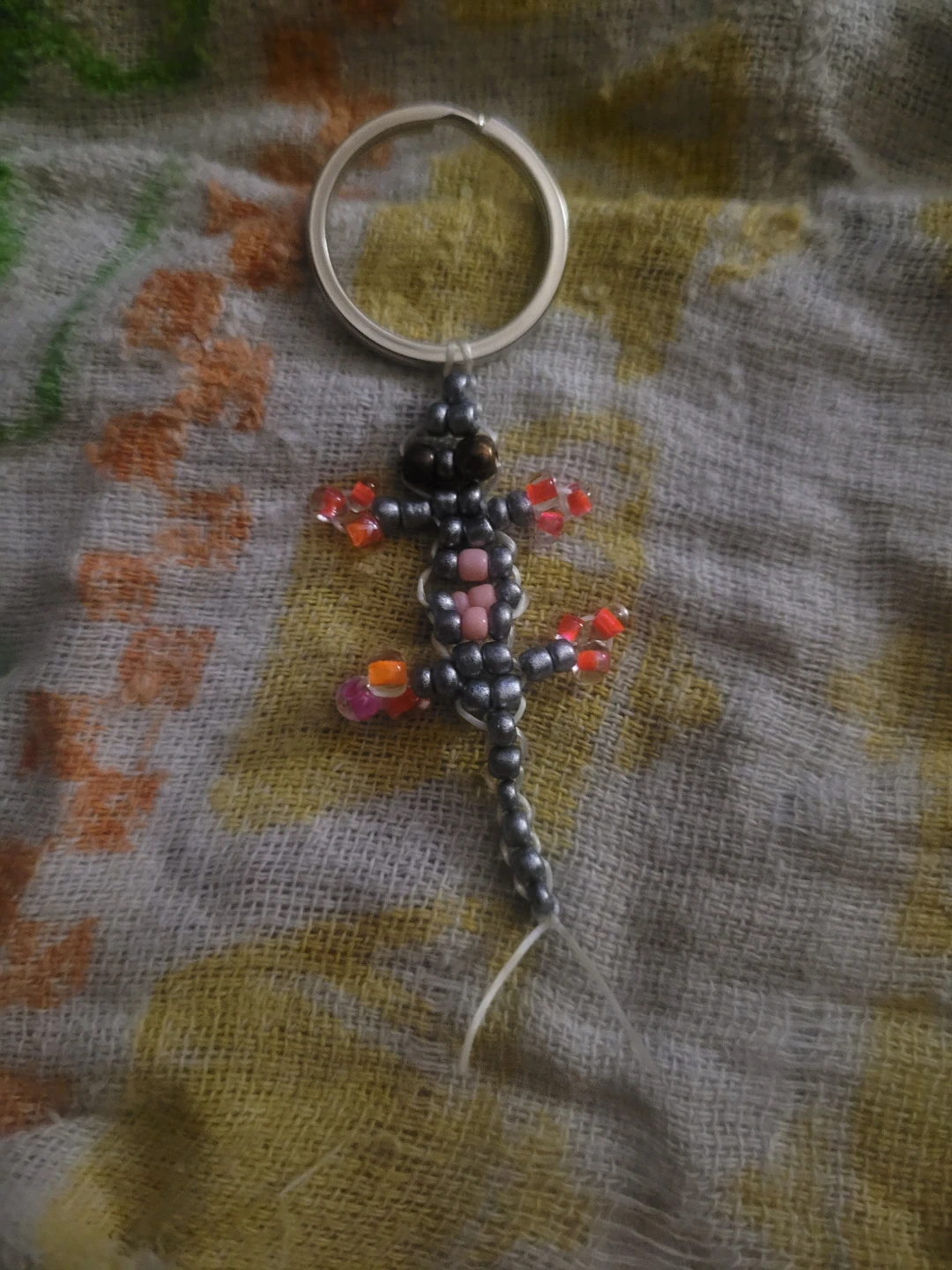 Handmade seed bead lizard keychain