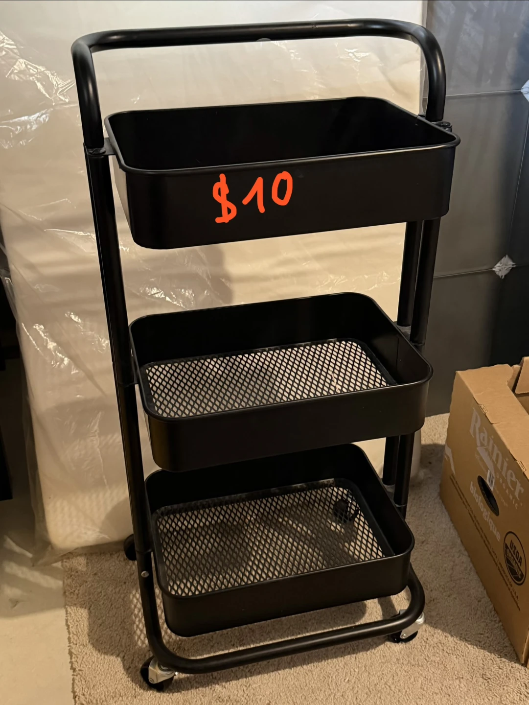 Black 3-Tier Rolling Cart