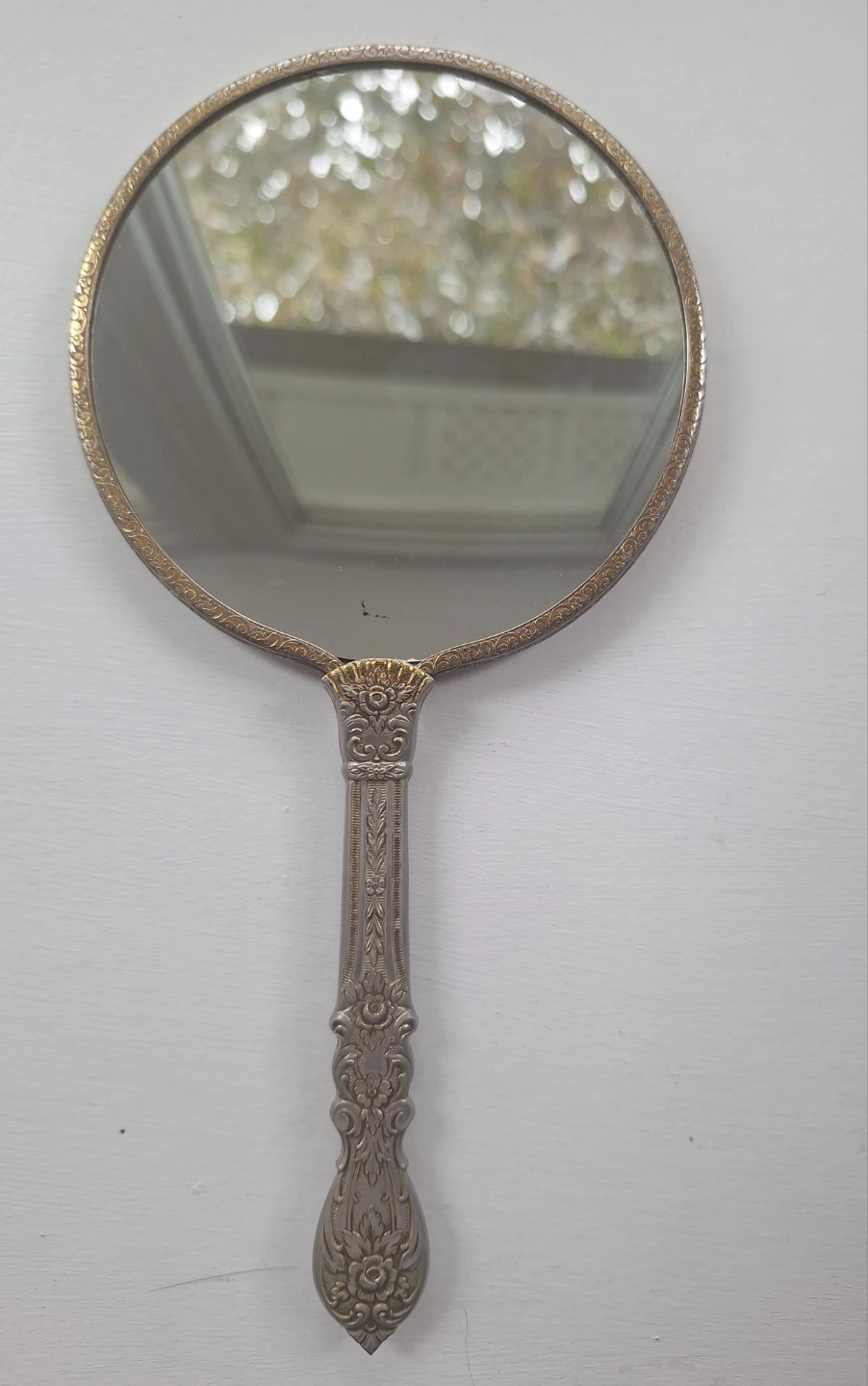 vintage, silver-plated double-sided handheld mirror - photo 2
