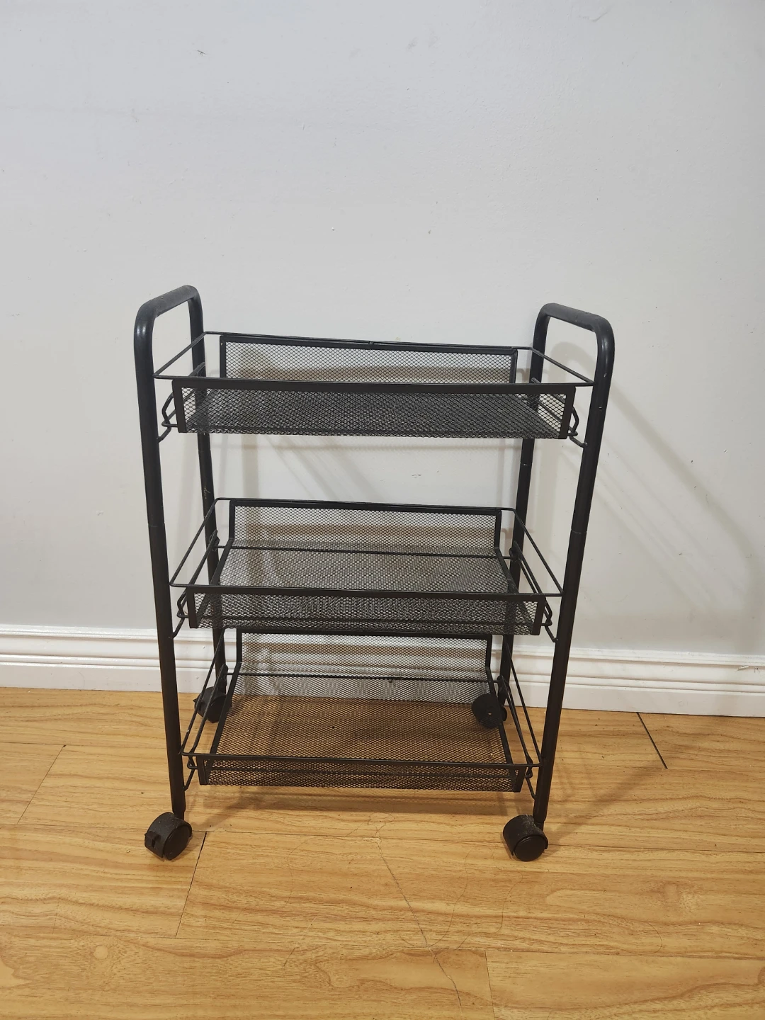 Black 3-Tier Mesh Rolling Cart