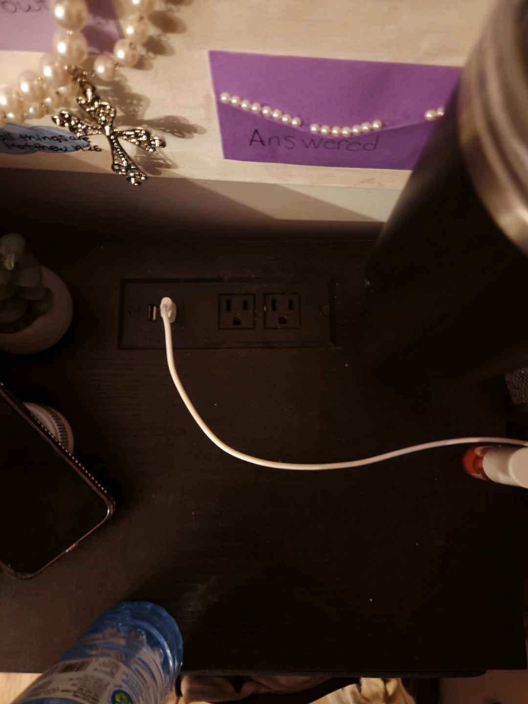 Black Nightstand with Drawer and Built-in Charging Station - photo 5