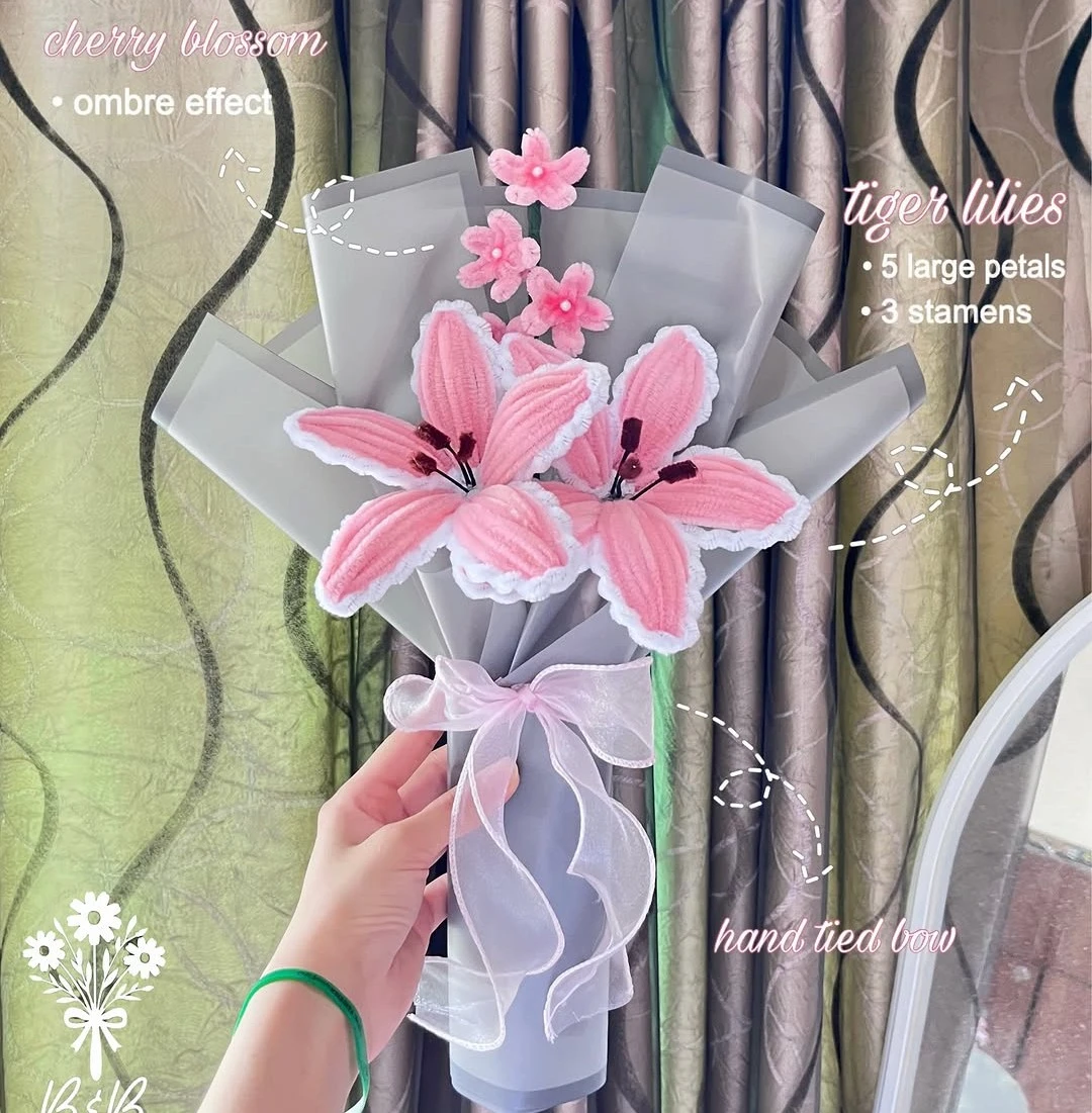 Nush customized Handmade Pink Tiger Lily Bouquet