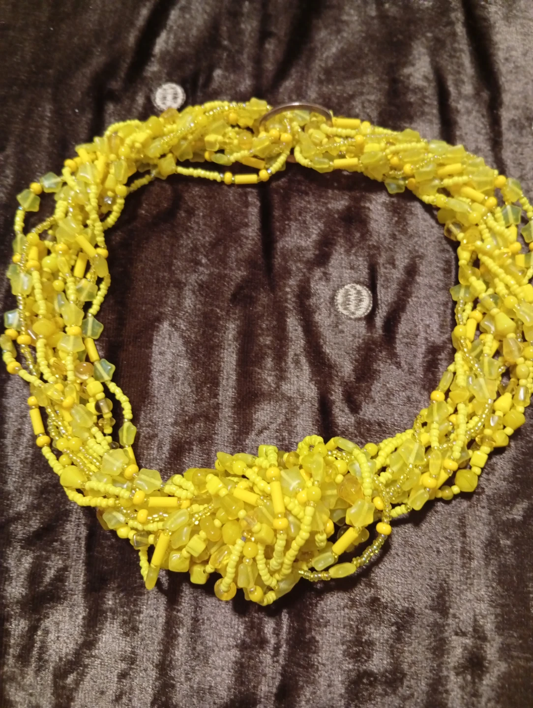 Yellow Beaded Necklace, heand made