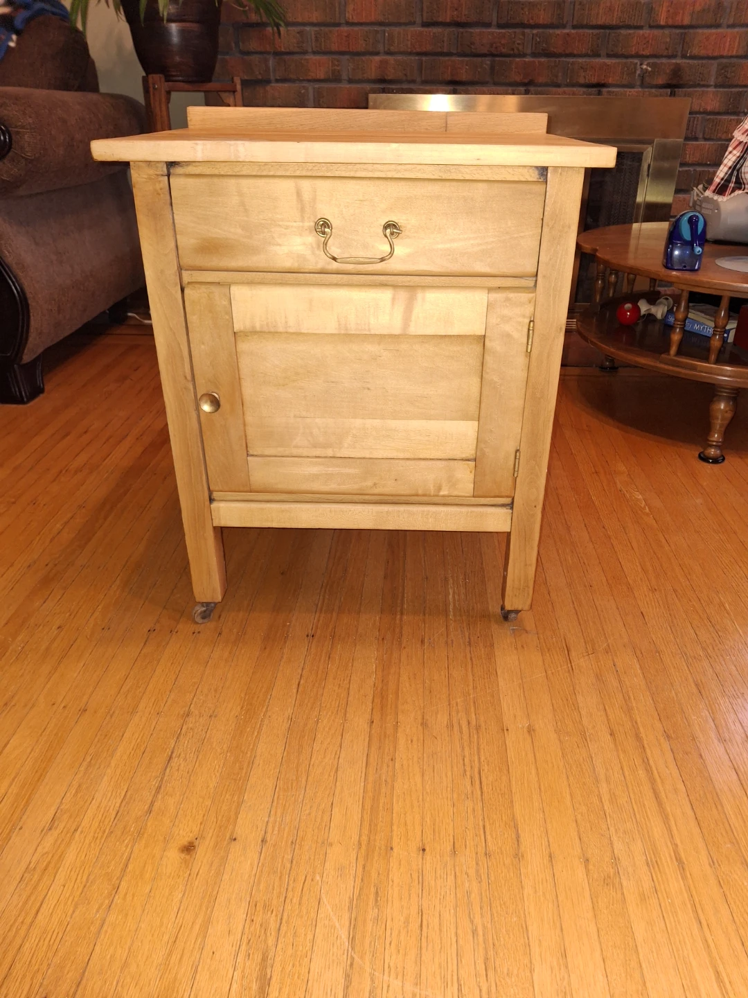 Wooden Side Table with Drawer and Cabinet