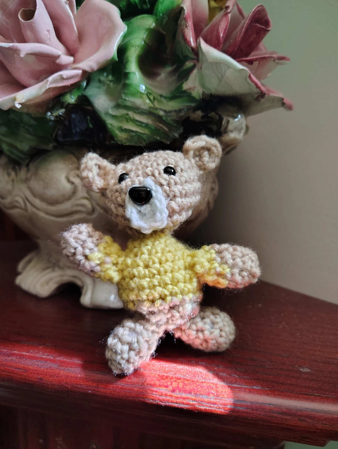 Hand-crocheted Teddy Bear with Yellow Sweater