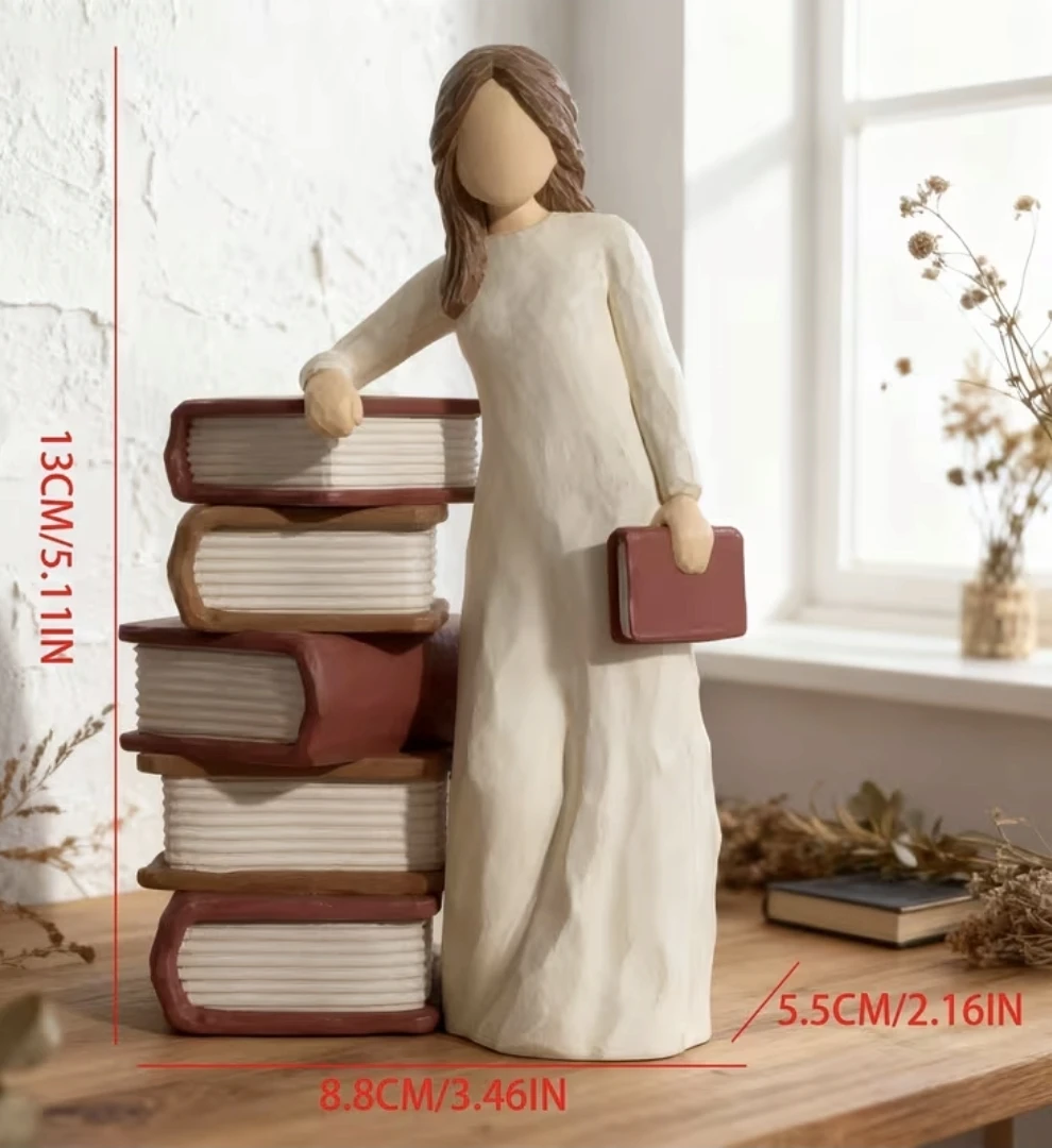 Woman & Stack of Books Figurine *new - photo 3