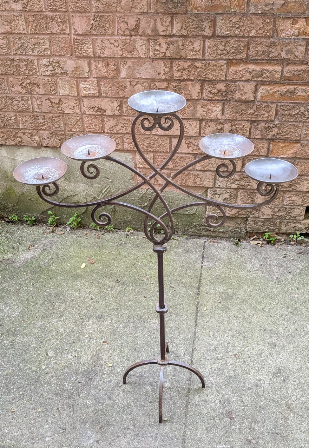 Outdoor Floor Standing Wrought Iron 5 Platform Candelabra - photo 2
