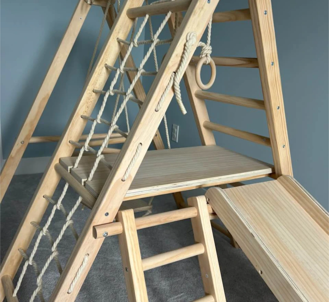 Wooden Indoor Playground Climber with Slide - photo 2